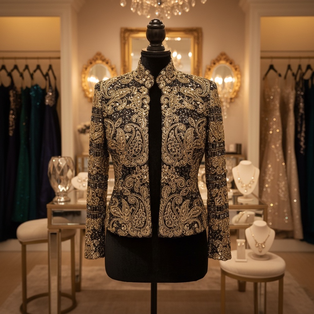Giorgio Armani Black and Gold Embroidered Blazer